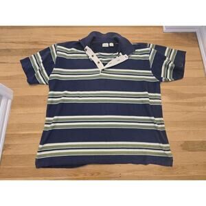 Vintage 90s LL Bean Polo Shirt Mens XL Rugby Cotton USA Made Blue Green Stripe
